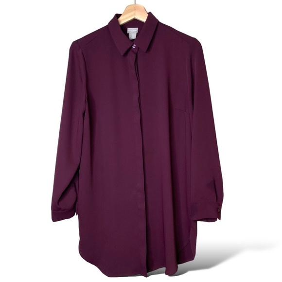 CHICO’S Long Sleeve Relaxed Fit Burgundy Tunic Blouse with Back Pleats US Sz S - Picture 3 of 10